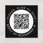 白黒QRコードRSVP縁ど赤いハート結婚 エンクロージャーカード (正面)