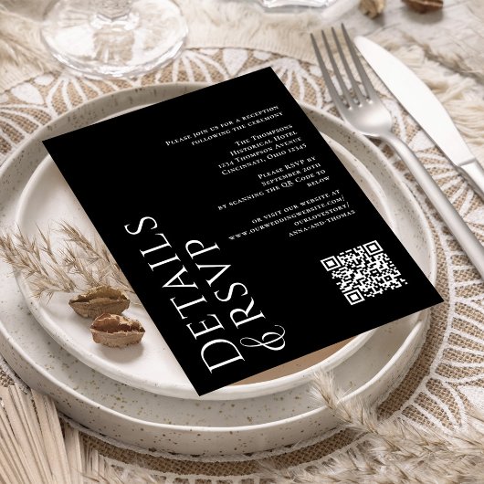 白黒QRコーモダンドRSVP詳細 エンクロージャーカード