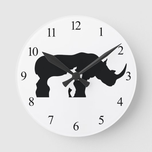 白黒Rhino ラウンド壁時計 (正面)