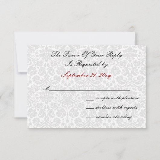 白黒rsvpカード標準3.5 x 5 出欠カード (裏面)