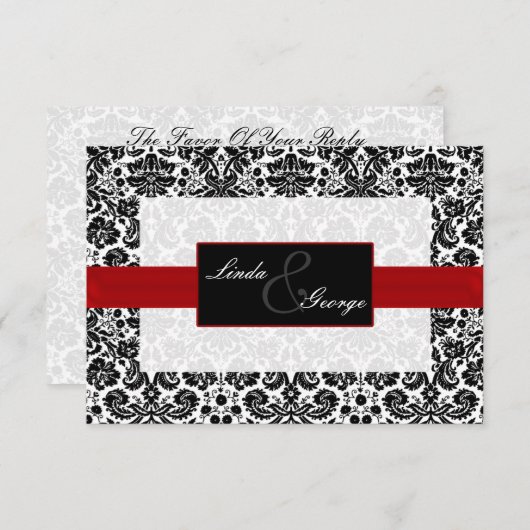 白黒rsvpカード標準3.5 x 5 出欠カード (正面/裏面)