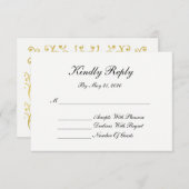 白黒RSVPカード | 金ゴールド渦巻きパターン 出欠カード (正面/裏面)