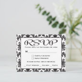 白黒RSVPダマスコウェディング/パーティー インビテーションポストカード (スタンド正面)