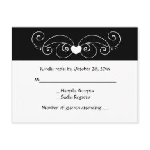 白黒RSVPハート結婚披露宴の応答