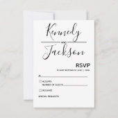 白黒RSVPモダンの書結婚跡 出欠カード (正面)