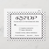 白黒RSVP水玉模様結婚/パーティー インビテーションポストカード (正面/裏面)