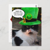 白黒STパトリックの日キャットレプレシャン帽 ポストカード (正面/裏面)