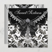 白黒Sweet sixteenパーティの招待状 招待状 (正面/裏面)
