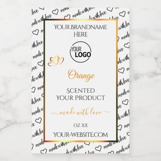 白黒Wordクラウドオレンジ色の製品ラベルのロゴ フードラベル (シングルラベル)