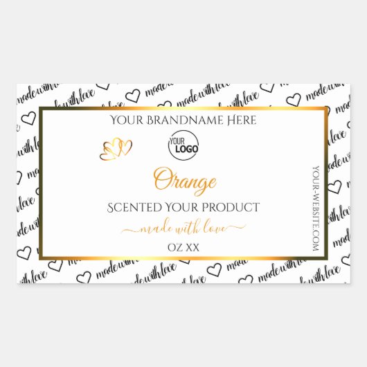 白黒Wordクラウドオレンジ色の製品ラベルのロゴ 長方形シール (正面)