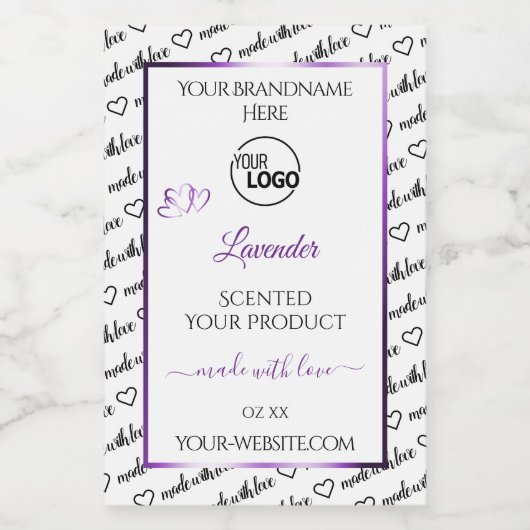 白黒Wordクラウドパープル製品ラベルのロゴ フードラベル (シングルラベル)