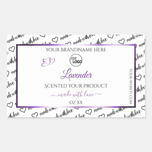 白黒Wordクラウドパープル製品ラベルのロゴ 長方形シール (正面)