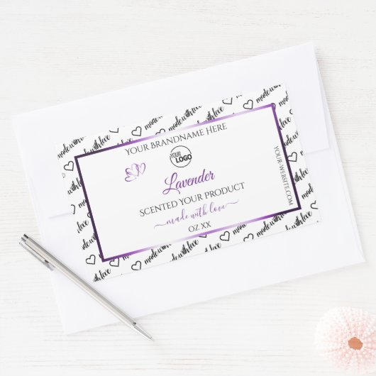 白黒Wordクラウドパープル製品ラベルのロゴ 長方形シール (封筒)