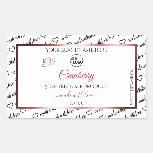 白黒Wordクラウドロゴ製品ラベル赤 長方形シール (正面)