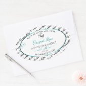 白黒Wordクラウド製品ラベルのティール（緑がかった色）ロゴ 楕円形シール (封筒)