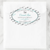 白黒Wordクラウド製品ラベルのティール（緑がかった色）ロゴ 楕円形シール (バッグ)