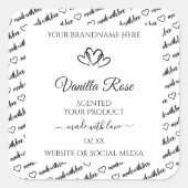 白黒Wordクラウド製品ラベルのハート スクエアシール (正面)