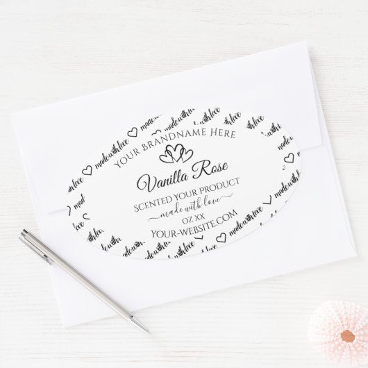 白黒Wordクラウド製品ラベルのハート 楕円形シール (封筒)