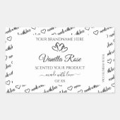 白黒Wordクラウド製品ラベルのハート 長方形シール (正面)