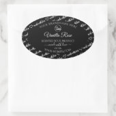 白黒Wordクラウド製品ラベルのロゴの追加 楕円形シール (バッグ)