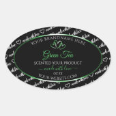 白黒Wordクラウド製品ラベルグリーンハート 楕円形シール (正面)