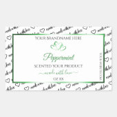 白黒Wordクラウド製品ラベルグリーンハート 長方形シール (正面)