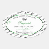 白黒Wordクラウド製品ラベルグリーンロゴ 楕円形シール (正面)