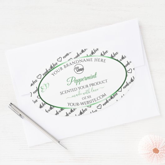 白黒Wordクラウド製品ラベルグリーンロゴ 楕円形シール (封筒)