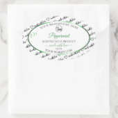 白黒Wordクラウド製品ラベルグリーンロゴ 楕円形シール (バッグ)