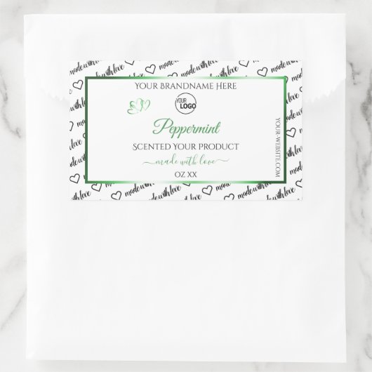 白黒Wordクラウド製品ラベルグリーンロゴ 長方形シール (バッグ)