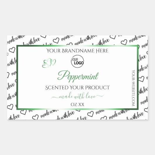 白黒Wordクラウド製品ラベルグリーンロゴ 長方形シール (正面)