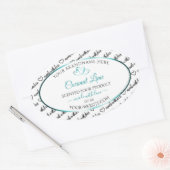 白黒Wordクラウド製品ラベルティール（緑がかった色）ハート 楕円形シール (封筒)