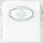 白黒Wordクラウド製品ラベルティール（緑がかった色）ハート 楕円形シール (バッグ)