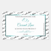 白黒Wordクラウド製品ラベルティール(緑がかった色)ハート 長方形シール (正面)