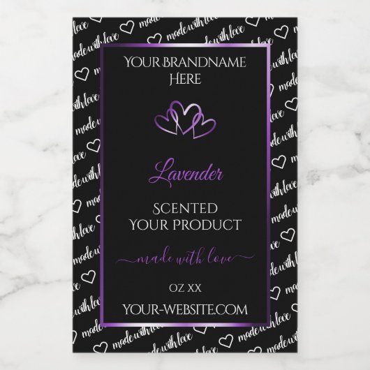 白黒Wordクラウド製品ラベルパープルハート フードラベル (シングルラベル)