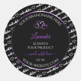 白黒Wordクラウド製品ラベルパープルハート ラウンドシール