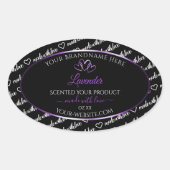 白黒Wordクラウド製品ラベルパープルハート 楕円形シール (正面)