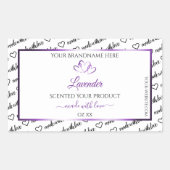 白黒Wordクラウド製品ラベルパープルハート 長方形シール (正面)