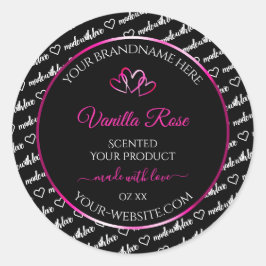 白黒Wordクラウド製品ラベルピンクハート ラウンドシール