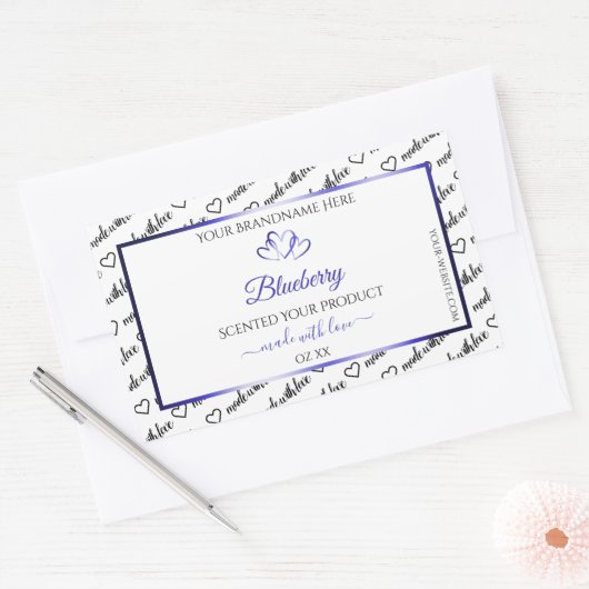 白黒Wordクラウド製品ラベルブルーハート 長方形シール (封筒)