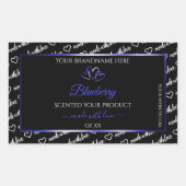 白黒Wordクラウド製品ラベルブルーハート 長方形シール (正面)