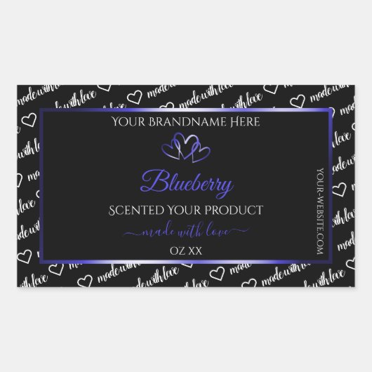 白黒Wordクラウド製品ラベルブルーハート 長方形シール (正面)