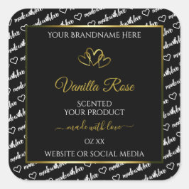 白黒Wordクラウド製品ラベル金ゴールドハート スクエアシール