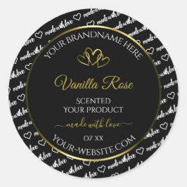 白黒Wordクラウド製品ラベル金ゴールドハート ラウンドシール