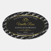 白黒Wordクラウド製品ラベル金ゴールドハート 楕円形シール (正面)