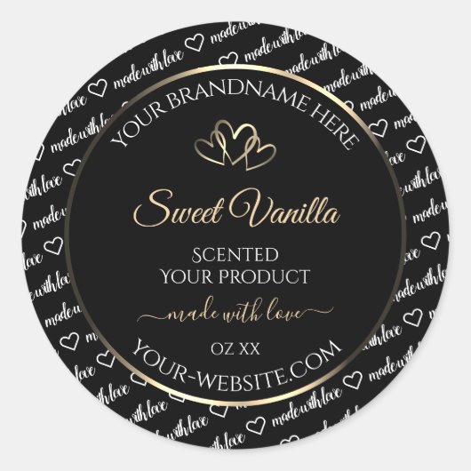 白黒Wordクラウド製品ラベル金ゴールドフレーム ラウンドシール (正面)