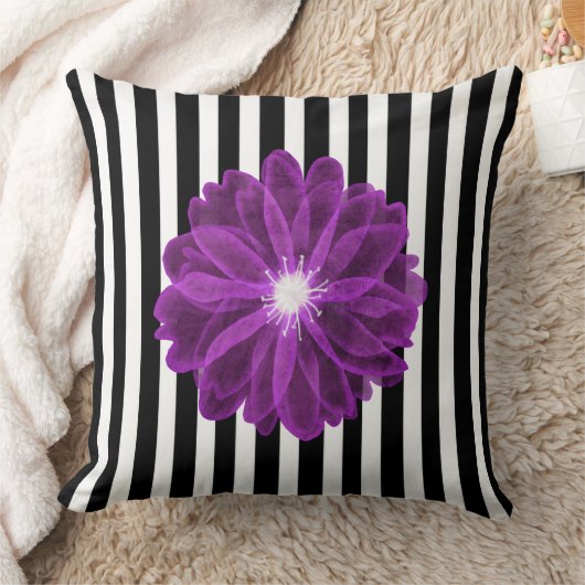 白黒X線ストライプ花花柄 クッション (ブランケット)