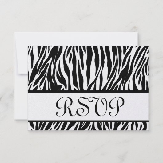 白黒ZebraプリントRSVP結婚の応答カード 出欠カード (正面)