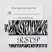 白黒ZebraプリントRSVP結婚の応答カード 出欠カード (正面/裏面)
