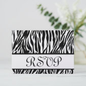 白黒ZebraプリントRSVP結婚の応答カード 出欠カード (スタンド正面)